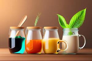 Glass Jar Mug with Organic Drink photo