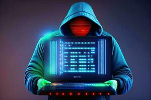 Hacker Use Laptop with Binary Code Background photo