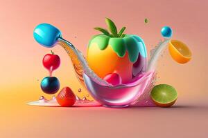 Fruit Float in Water Generative AI photo