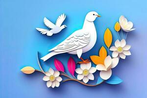 blanco pájaro y floral antecedentes generativo ai foto