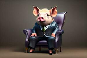 Pig in Suit Office Generative AI photo
