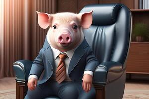 Pig in Suit Office Generative AI photo