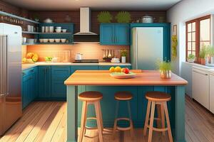 Retro Kitchen Interior Generative AI photo