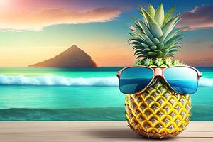 Pineapple on Tropical Sea Generative AI photo