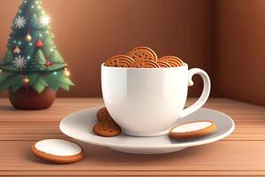 Cup Mug with Christmas Gingerbread Cookies Generative AI photo