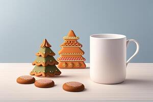 Cup Mug with Christmas Gingerbread Cookies Generative AI photo