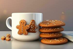 Cup Mug with Christmas Gingerbread Cookies Generative AI photo