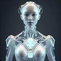 ChatGPT, a Thinking robot, a Humanoid robot faces close-up futuristic modern tech chatbot assistance auto conversation, Future digital technology AI artificial intelligence concept, generate ai photo