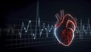 Human heart with cardiogram for medical heart health care background, photo