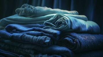 azul lona impresión paños textil antecedentes azul tela, en el estilo de tonal variaciones en color, ligero cian y Armada, vibrante espectro colores, textil instalación, generar ai foto