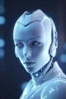 ChatGPT, a Thinking robot, a Humanoid robot faces close-up futuristic modern tech chatbot assistance auto conversation, Future digital technology AI artificial intelligence concept, generate ai photo