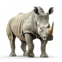 Fauna of the African savanna, endangered species, and large mammals concept theme with an adult rhino isolated on white background with a clipping path cut out, generate ai photo