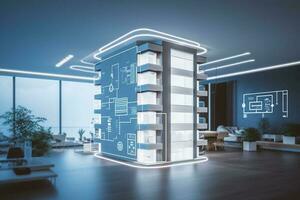 moderno inteligente hogar sistemas de inteligente edificio, el inteligente hogar es aislado fondo, generar ai foto