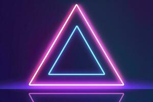 3d render, abstract fantasy background. Unique futuristic wallpaper with a triangular geometric shape glowing with pink red neon light, colorful, generate ai photo