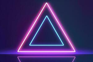 3d render, abstract fantasy background. Unique futuristic wallpaper with a triangular geometric shape glowing with pink red neon light, colorful, generate ai photo