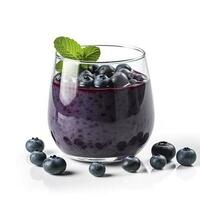 Tasty blueberry smoothie in glass isolated on white background, generate ai photo