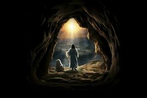 Pascua de Resurrección Jesús Cristo Rosa desde el muerto. domingo Mañana. amanecer. generar ai foto