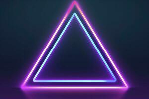 3d render, abstract fantasy background. Unique futuristic wallpaper with a triangular geometric shape glowing with pink red neon light, colorful, generate ai photo