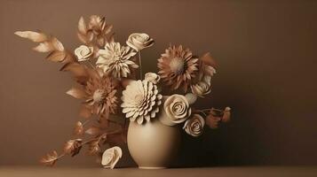 3d hacer de mínimo marrón antecedentes con flores ramo de flores , generar ai foto