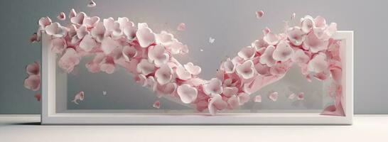 corazón forma escultura con rosado flores en un blanco marco, en el estilo de movimiento difuminar panorama, kawaii manga, foto paliza, sony alfa a1, detallado personaje diseño, bulboso, generar ai