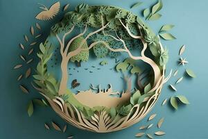 Paper cut , World environment and earth day concep , Happy Earth Day April 22 Save the Earth for environmental protection , Generate Ai photo