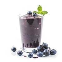 Tasty blueberry smoothie in glass isolated on white background, generate ai photo