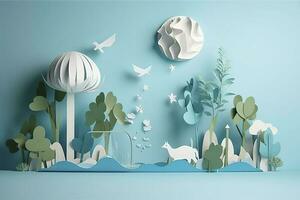 Paper art , Ecology and world water day , Saving water and world Environment day, environmental protection and save earth water , Generate Ai photo