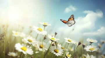 abstract nature spring Background. spring flower and butterfly, generate ai photo