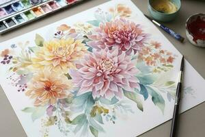 Paint a series of watercolor botanical illustrations, showcasing different types of flowers and foliage with scientific accuracy, generate ai photo