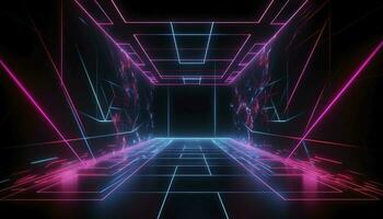 digital cg background, cg backgrounds sci-fi backgrounds, in the style of futuristic geometric abstraction, dark orange and light cyan, 32k UHD, neon, and fluorescent light, generat ai photo