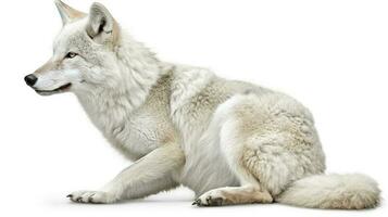 A lone coyote Canis latrans isolated on white background w in the winter snow in Canada, generate ai photo