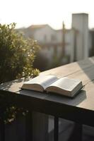 biblia, mujer leyendo desde el santo Biblia, generar ai foto