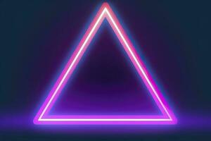 3d render, abstract fantasy background. Unique futuristic wallpaper with a triangular geometric shape glowing with pink red neon light, colorful, generate ai photo