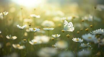 abstract nature spring Background. spring flower and butterfly, generate ai photo