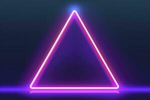 3d render, abstract fantasy background. Unique futuristic wallpaper with a triangular geometric shape glowing with pink red neon light, colorful, generate ai photo