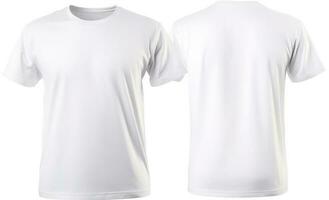 Men white blank T shirt, template, from two sides, isolated on white background, generate ai photo