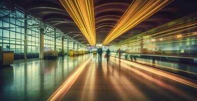 aeropuerto edificio, internacional Terminal, borroso antecedentes - ai generado imagen foto