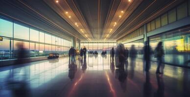 Airport building, international terminal, rushing people to land, blurred background - image photo