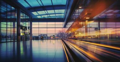 aeropuerto edificio, internacional Terminal, borroso antecedentes - ai generado imagen foto