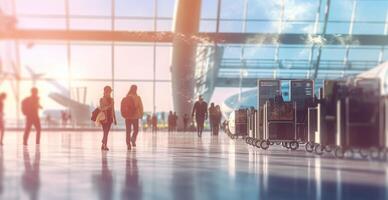 Airport building, international terminal, rushing people to land, blurred background - image photo