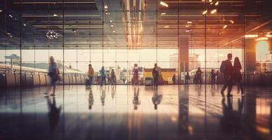 Airport building, international terminal, rushing people to land, blurred background - image photo