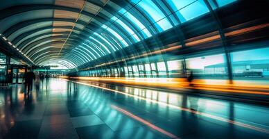 Airport building, international terminal, rushing people to land, blurred background - image photo