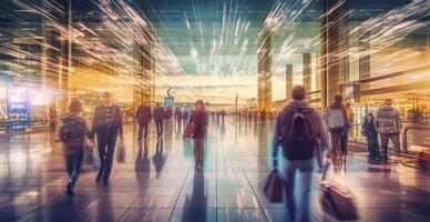 Airport building, international terminal, rushing people to land, blurred background - image photo