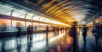 Airport building, international terminal, rushing people to land, blurred background - image photo