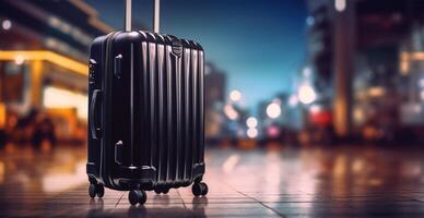 Black suitcase, airport luggage - image photo