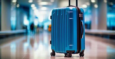 Blue suitcase, airport luggage - image photo