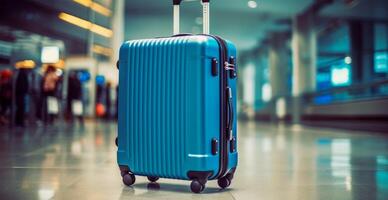 Blue suitcase, airport luggage - image photo