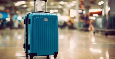 Blue suitcase, airport luggage - image photo