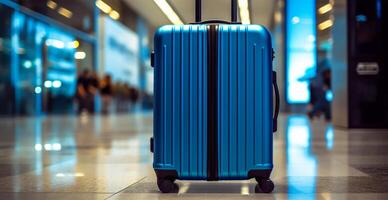 Blue suitcase, airport luggage - image photo