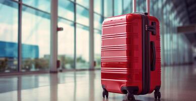 Red suitcase, luggage at the airport - image photo